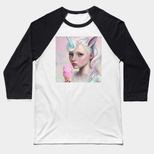 Unicorn Girl with Pink Ice Cream Baseball T-Shirt